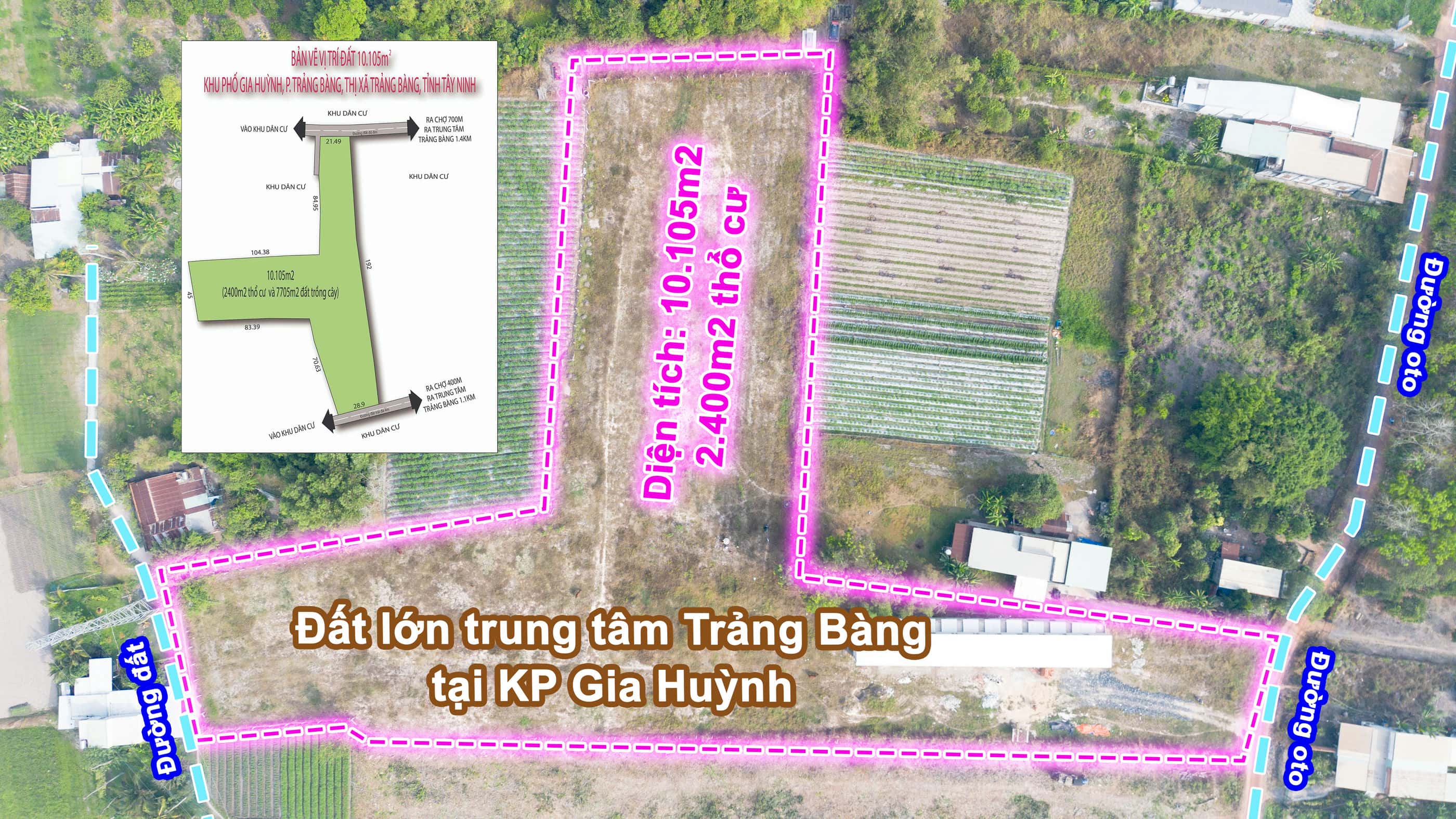 CC228 Đất lớn Trảng Bàng 10.105m2 có 2.400m2 đất ở đô thị KP. Gia Huỳnh